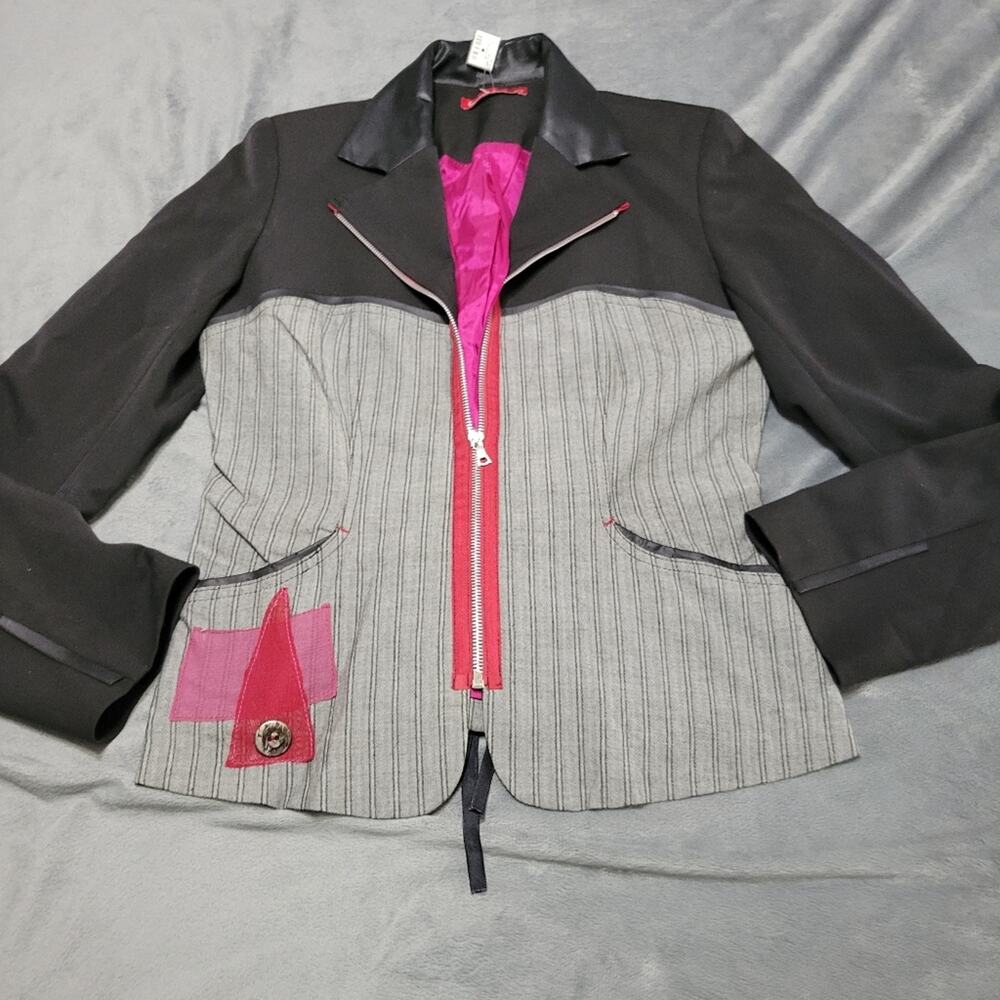Femmes Jacket Womens Medium Black Striped Comfort Stretch Blazer Lace Up Back